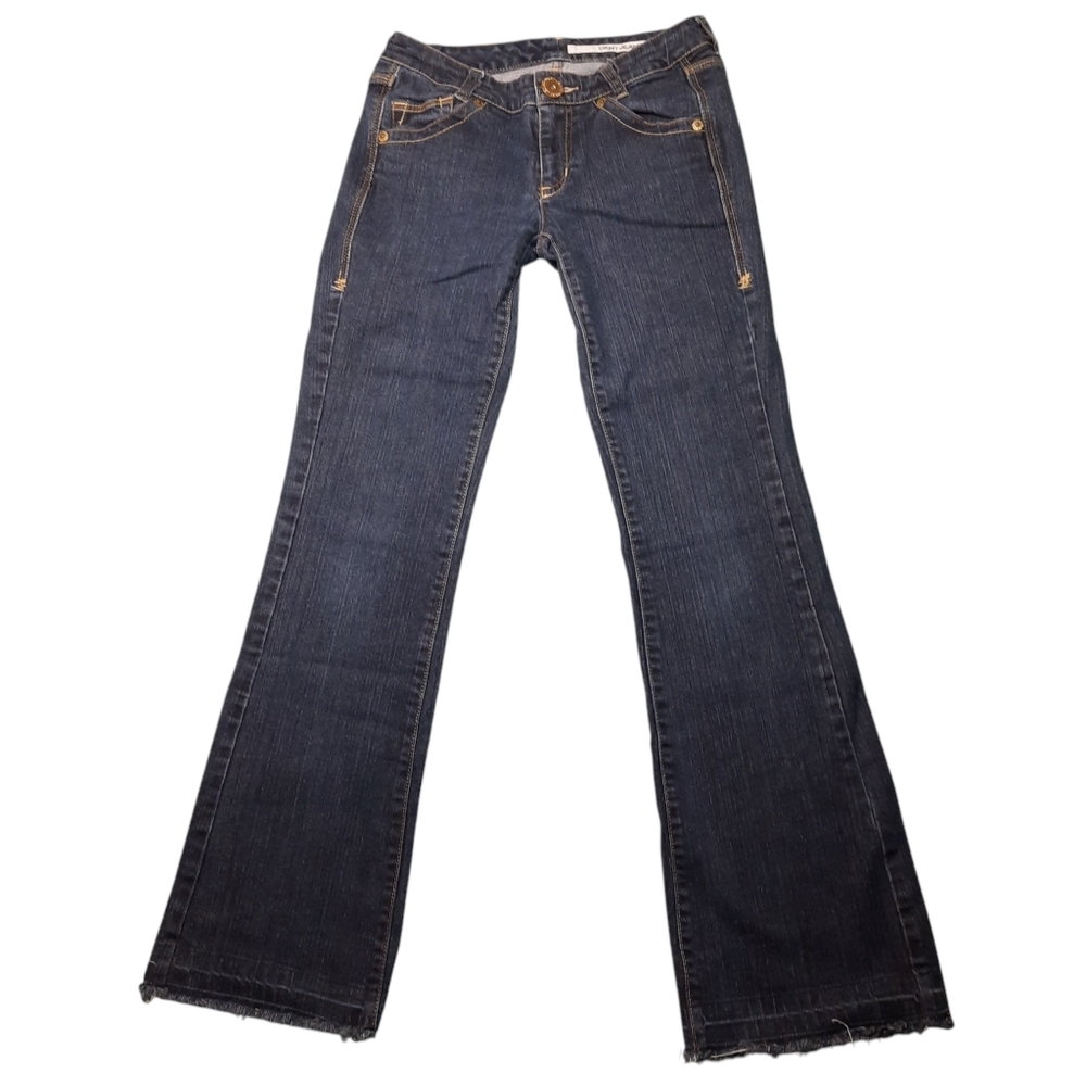 DKNY Low Rise Raw Hem Boot Cut Blue Jeans SZ 7R